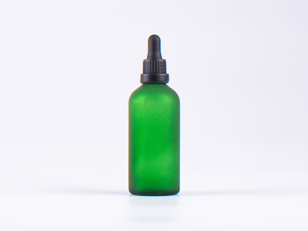 Grünglasflasche 100ml, mit Pipette OV schwarz